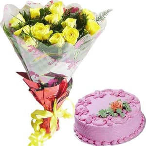 15 Yellow Roses With 1kg Cake